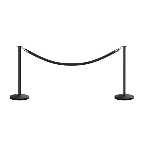 Montour Line Stanchion Post and Rope Kit Black, 2 Flat Top 1 Black Rope C-Kit-2-BK-FL-1-PVR-BK-PS